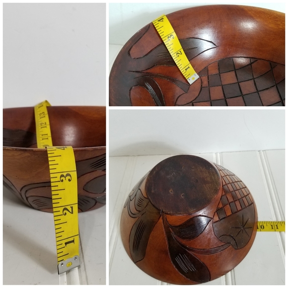 Hand Carved Wood Bowl Pineapple Engraved Fruit Bowl Cottage Country Farmhouse - Picture 14 of 16